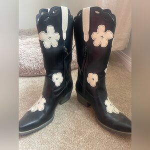 Flower Black and White Circus Sam Edelman Cowboy Boots Coachella/ StageCoach